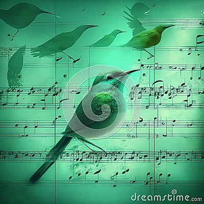 Illustration of music, notes and birdsong in pastel colors Stock Photo