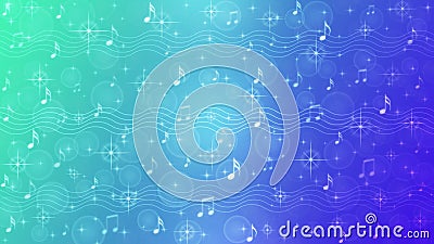 Abstract Music Notes and Staves in Blue and Green Gradient Background Stock Photo