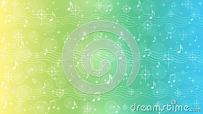 Abstract Music Notes and Staves in Pastel Blue, Green and Yellow Gradient Background Stock Photo