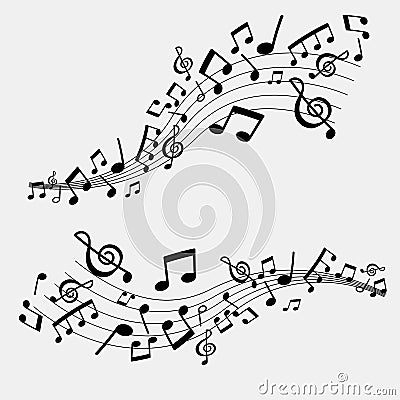 Illustration of musical notes, black and white color Cartoon Illustration