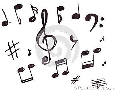 Illustration of musical symbols, treble clef and notes Stock Photo