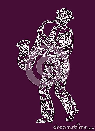 Illustration musician. Man performing music. Saxophone. Vector Illustration