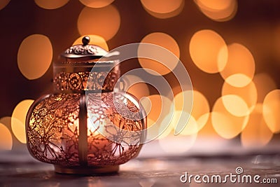 Muslim Holy Month Ramadan Kareem - modern Arabic Lantern Illustration AI - Generated Stock Photo