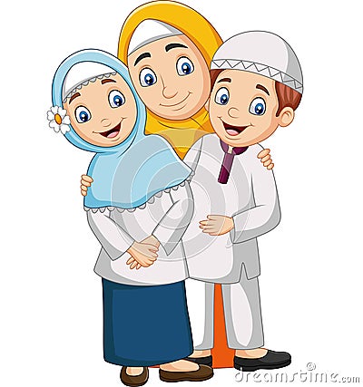 Muslim mother with son and daughter Vector Illustration