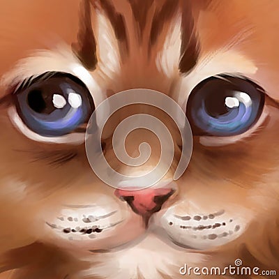 Illustration of the muzzle of a red kitten Stock Photo