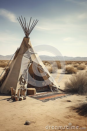 illustration, native american ten in the desert, generative ai Cartoon Illustration