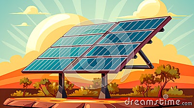 Photovoltaic solar power panels on sunset landscape background Stock Photo