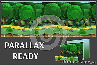 Illustration of a nature landscape ,with green forest and grass, vector unending background with separated layers. Vector Illustration