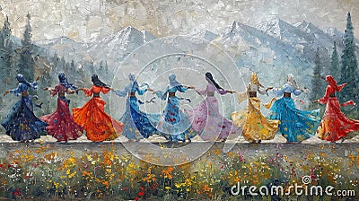 Illustration Navruz honors women& x27;s contributions, their presence adding grace and warmth Stock Photo