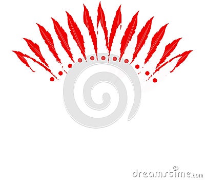 illustration of neatly arranged red and white chicken feathers for headdress Stock Photo