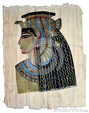 Queen Cleopatra on Egyptian Papyrus Cartoon Illustration