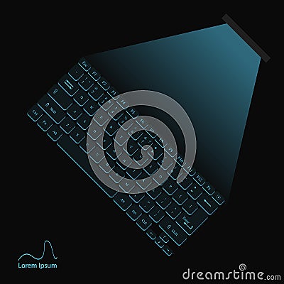 Illustration of a neon blue virtual laser keyboard Vector Illustration