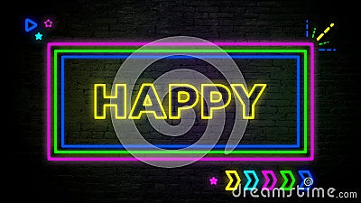 Illustration of a neon glowing "HAPPY" banner for New Year backgrounds Cartoon Illustration