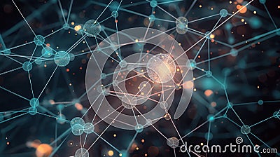 Illustration of neural networks with interconnected nodes, flowing information. Generative concept featuring abstract connection, Stock Photo