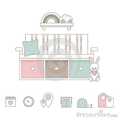 Illustration newborn metric for children bedroom. Newborn announcement cards Vector Illustration