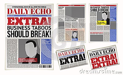 daily newspaper template, tabloid, layout posting reportage Cartoon Illustration