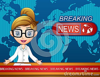 Newsreader is broadcasting on TV Vector Illustration