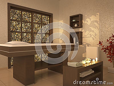 Illustration of nice massage room in spa saloon Cartoon Illustration