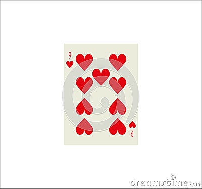 Illustration of nine of hearts playing card isolated on a white background Cartoon Illustration