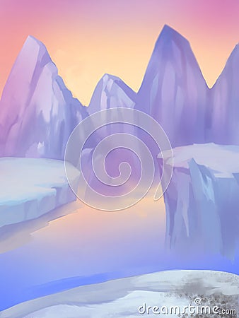 Illustration: North Pole Ice Mountain and Sea. Stock Photo