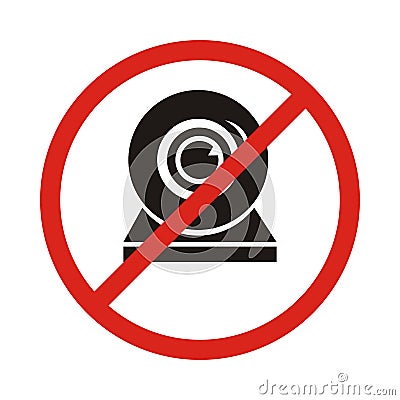 Illustration of a not allowed icon with a webcam. No webcam icon Stock Photo