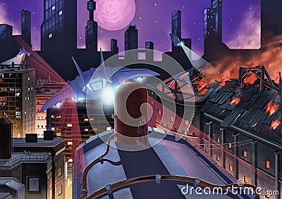 Illustration: The Occupied City On Fire. Stock Photo