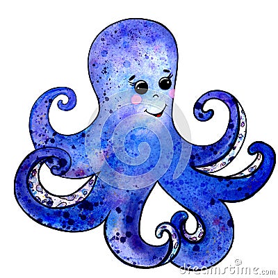 illustration octopus cute marine blue Cartoon Illustration