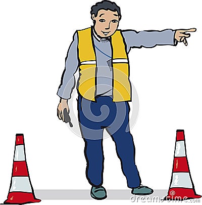 Official directing traffic Vector Illustration