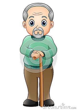 Old man with walking stick Vector Illustration