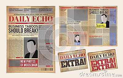 old daily newspaper template, tabloid, layout posting reportage Cartoon Illustration