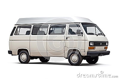 Illustration of an Old White Passenger Van, Generative AI Stock Photo