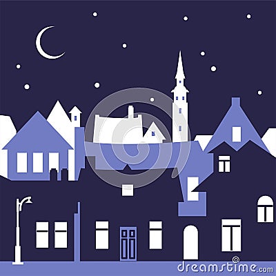 Illustration of an old winter city. Vector Illustration