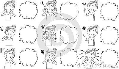 Illustration of a cute older woman with rough skin with Bubble Callout outline set Vector Illustration