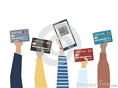 Illustration of online payment with credit card Vector Illustration