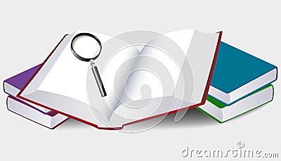Illustration of an open book with magnifier Vector Illustration