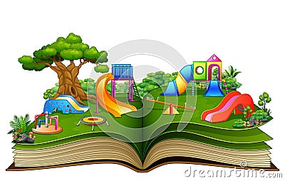 Open book with playground on a white background Vector Illustration