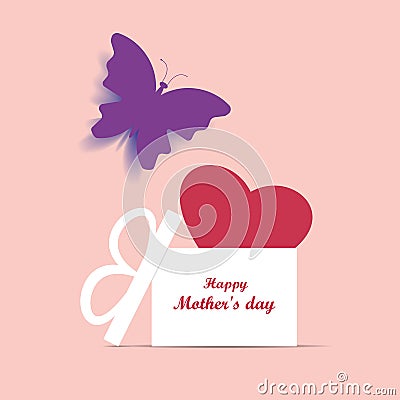 Illustration of open gift box surprise. Love, mothers day, butterfly, red heart, vector Vector Illustration
