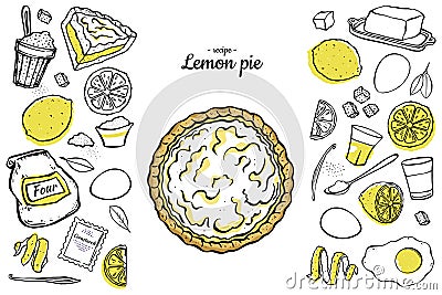 Illustration open lemon pie ingredients for cooking Vector Illustration