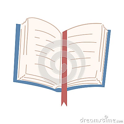 An illustration of an opened blue book with pink bookmark. Vector Illustration