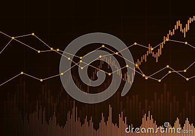 Illustration of orange business chart of growth and fall in stock, money or commodity prices with lines and background change, Vector Illustration