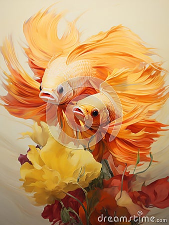 Illustration of Orange Chinese fighting fish against neutral background Stock Photo