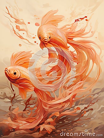 Illustration of Orange Chinese fighting fish against neutral background Stock Photo