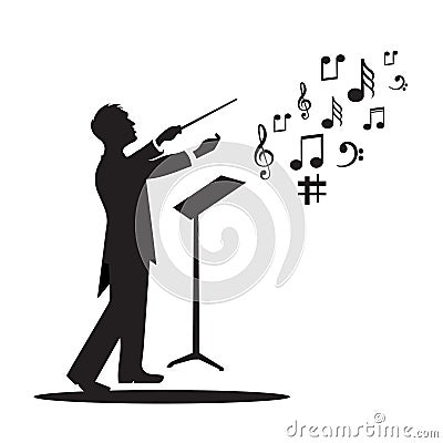 Orchestra Conductor and Music. Vector Illustration