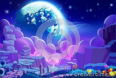 Illustration: The Other planet's Environment. Realistic Cartoon Style. Stock Photo