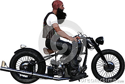 Outlaw Biker Ride Motorcycle, Isolated Stock Photo