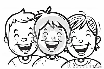 Illustration of an outlined happy kids face Stock Photo