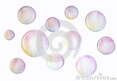 Illustration pack of multi colored soap bubbles. Stock Photo