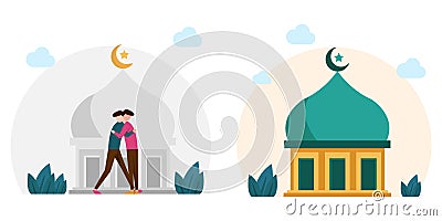 An illustration package about Islam with several characters of people. Cartoon Illustration