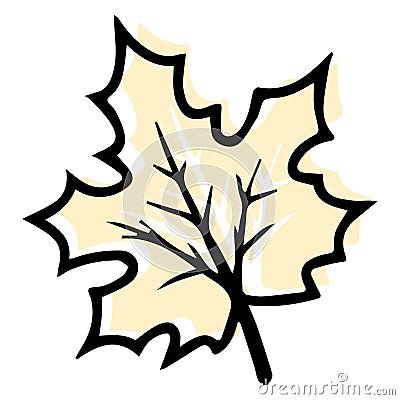 Illustration of a painted oak leaf, black outline and delicate yellow color. Doodle Vector Illustration