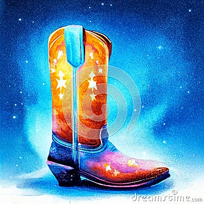 Illustration of a pair of cowboy boots in the night sky. generative AI Stock Photo